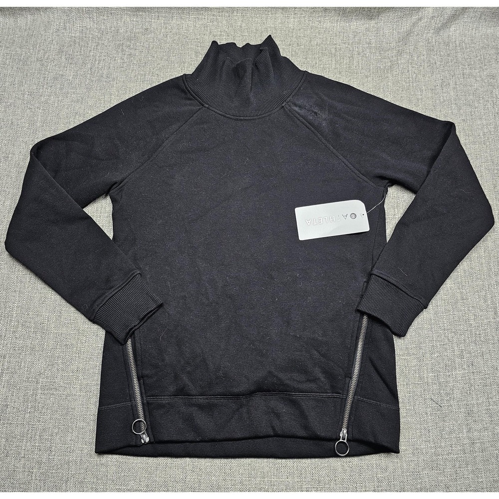 Athleta Sweatshirt Womens XXS Black Cozy Karma Funnel Neck Side Zip Pullover